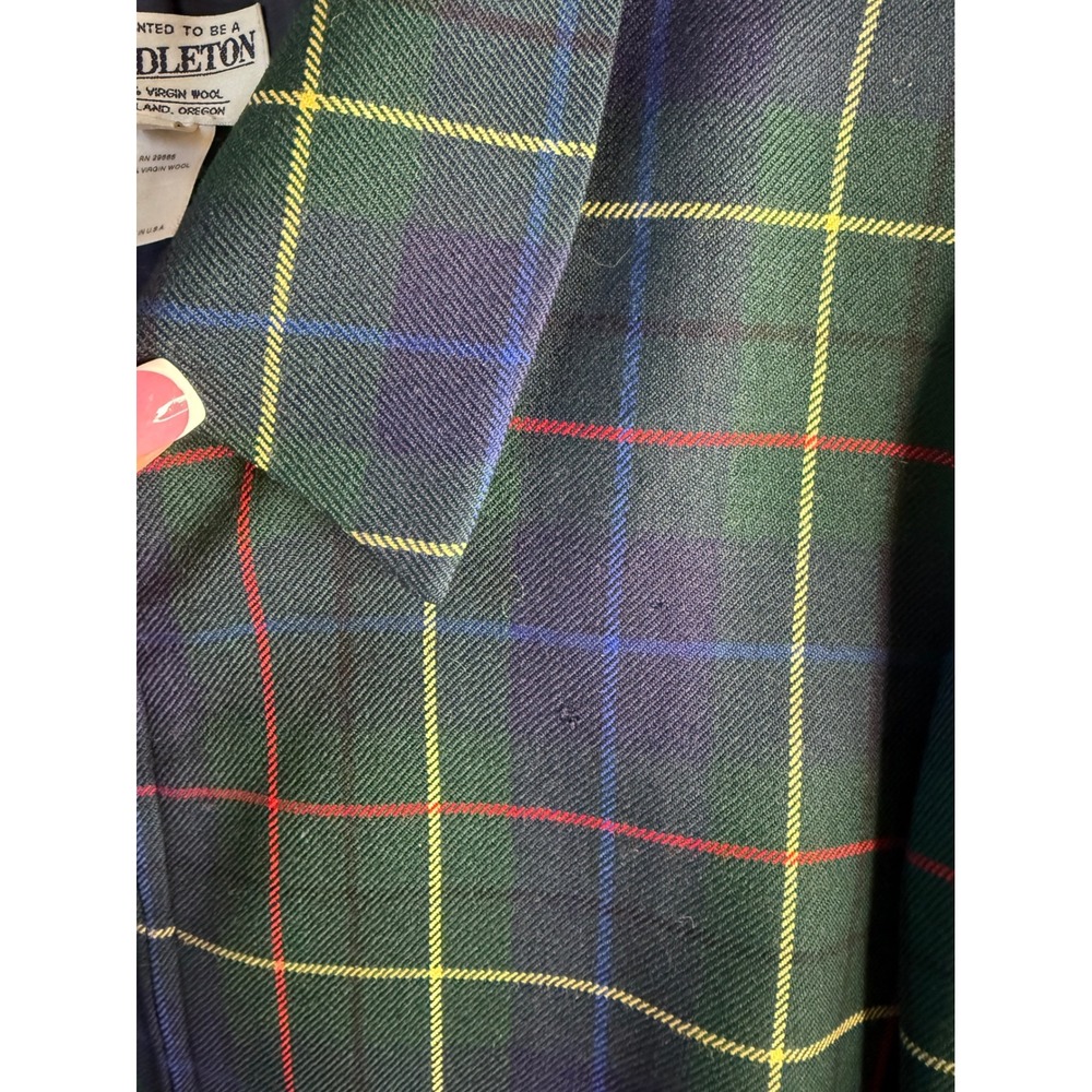 Vtg Pendleton Wool Plaid Zip Up Jacket Tartan Blazer Green Blue Red Yellow - Picture 3 of 11